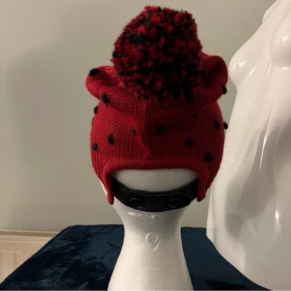 RACHEL COMEY Beanie Hat Deep Red & Black knit Cap Pom Pom Alpaca NWOT - Picture 5 of 7